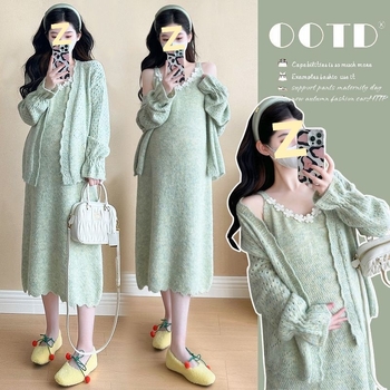 Rasedate kaheosaline komplekt: kudumõrd kleit kevad-sügis, seene kujuline kaelus, pikad varrukad, Chenille kangas, peamise kanga sisaldus 30–50%, printsessi varrukad, seeliku pikkus, kirjanduslik retro stiil, kevad 2025