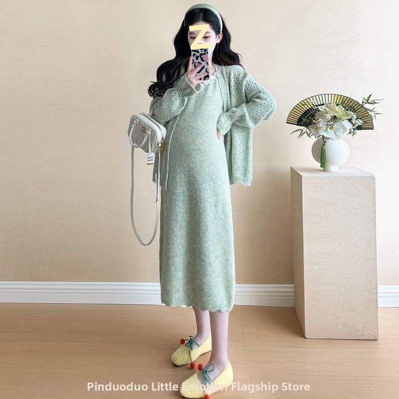 Rasedate kaheosaline komplekt: kudumõrd kleit kevad-sügis, seene kujuline kaelus, pikad varrukad, Chenille kangas, peamise kanga sisaldus 30–50%, printsessi varrukad, seeliku pikkus, kirjanduslik retro stiil, kevad 2025