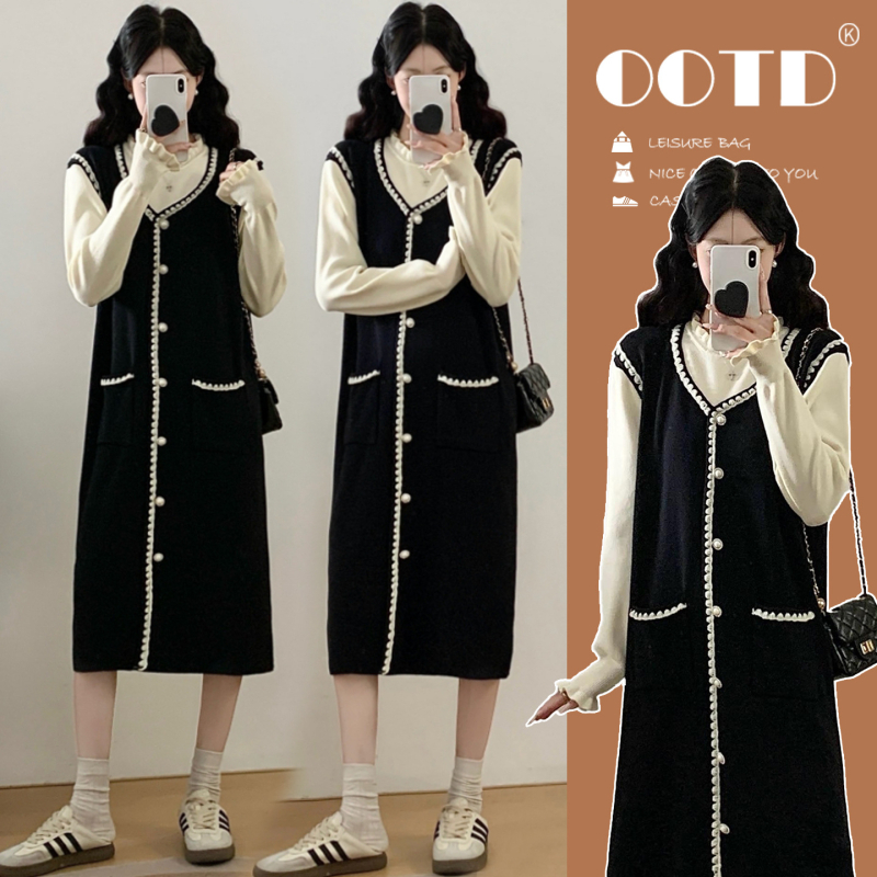 Rasedate kleit sügisel, laisva ja igapäevane, puuvillane trikotaaž, ümmarguse kaelusega, varrukateta, mini pikkus