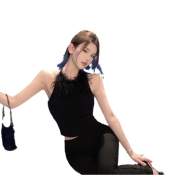 Naiste plüüs halterneck top, Sling stiil, kitsas lõige, lühike pikkus, polüester, mikroelasticus