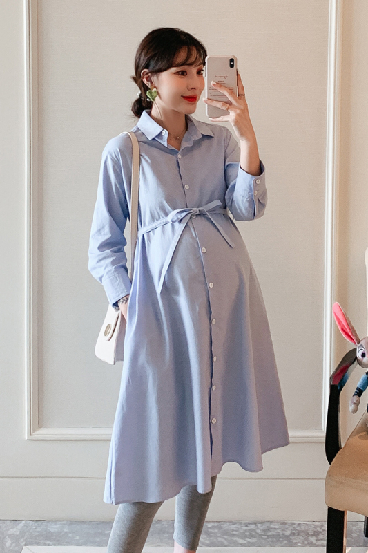 Rasedatele mõeldud midi särk-kleit pikkade varrukatega, laper-kaelus, ühtlane muster, puuvill-poliesteru segu 50–70%, fishtail stiilis seelik