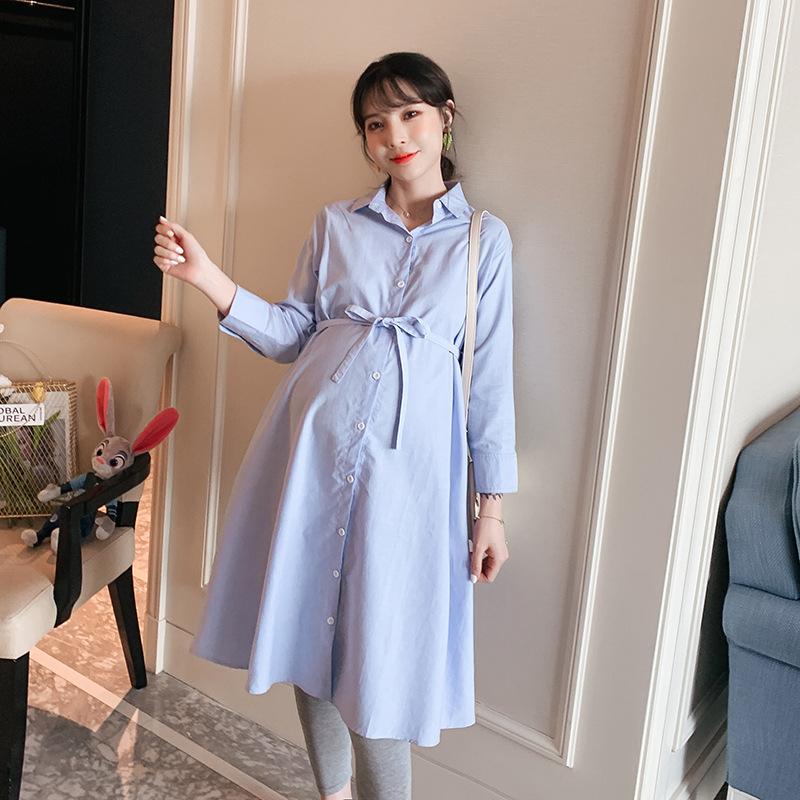 Rasedatele mõeldud midi särk-kleit pikkade varrukatega, laper-kaelus, ühtlane muster, puuvill-poliesteru segu 50–70%, fishtail stiilis seelik