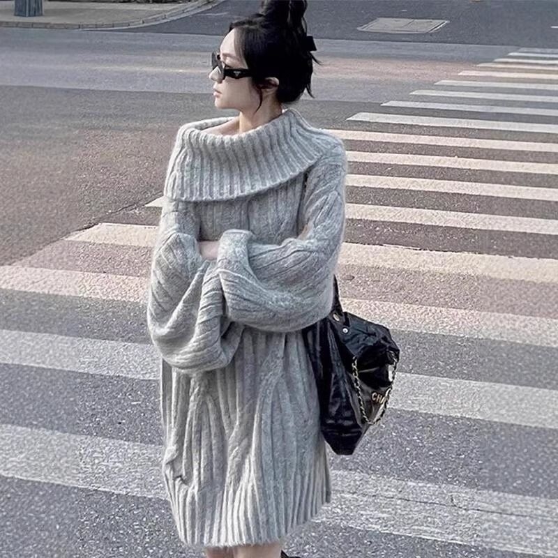 Rasedate kleit Chenille kangast, spandeksi segu alla 30%, polo krae, sarvedega varrukad, merine seelik, jaapani-korea vaba stiil