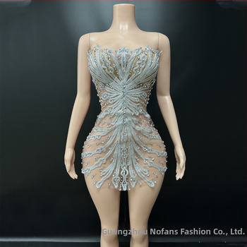 Palee stiilis lühike kleit stand-up õla korseti ja laser-kristallidega, cosplay esinemiseks - NOVANCE, Spandex >95%, Seksikas stiil, Street trendsetter, Hotfix kristallid