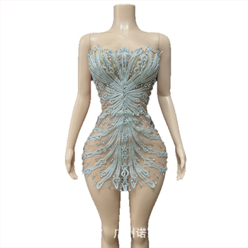 Palee stiilis lühike kleit stand-up õla korseti ja laser-kristallidega, cosplay esinemiseks - NOVANCE, Spandex >95%, Seksikas stiil, Street trendsetter, Hotfix kristallid