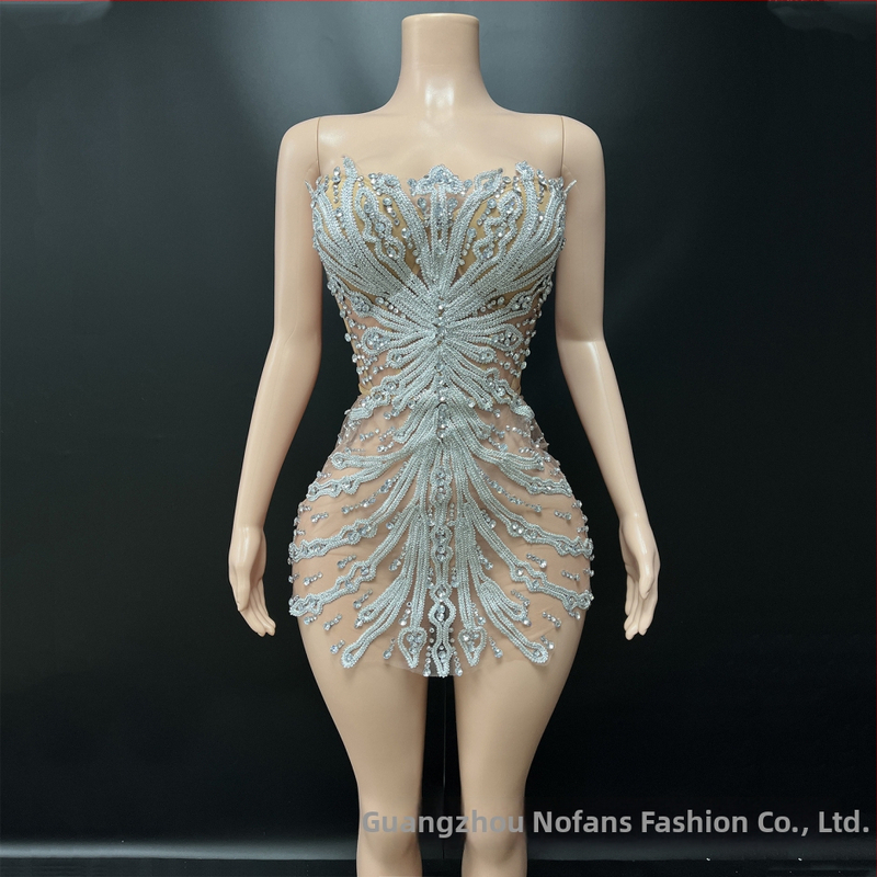 Palee stiilis lühike kleit stand-up õla korseti ja laser-kristallidega, cosplay esinemiseks - NOVANCE, Spandex >95%, Seksikas stiil, Street trendsetter, Hotfix kristallid