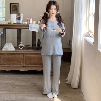 Rasedate imetamiseks mõeldud pijamakomplekt, modaalne kangas (90–95% modaal), pikad varrukad, kevad-suve