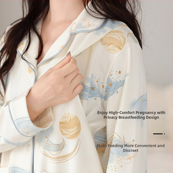 Pärast sünnitust imetavad pidžaamad varjatud küljeavaga — 100% puuvill, pikad varrukad, püksid, sügis-talvel kodu riietus