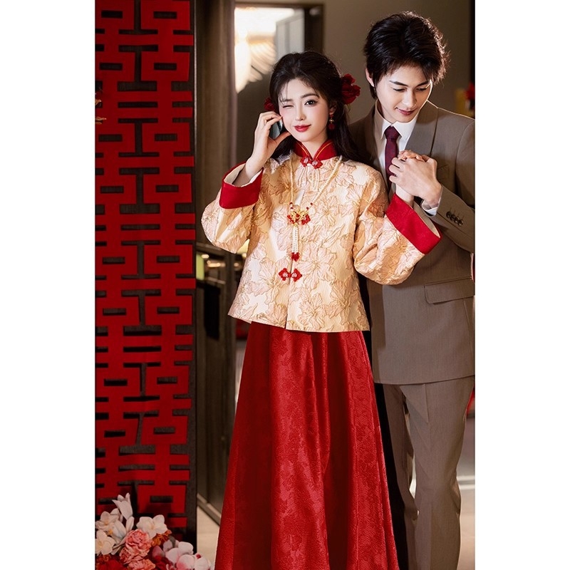 Rasedate öhtukleit hiina stiilis toastide ja vastuvõttude jaoks, pikkade varrukatega, püstise krae, A-liiniline õhtukleit, sügis 2025