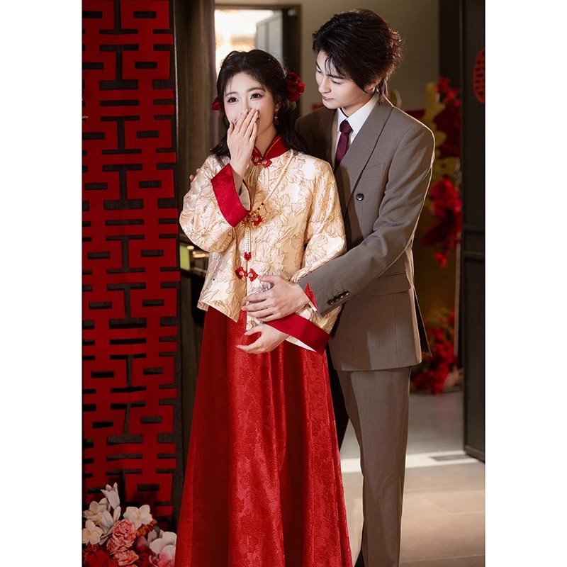 Rasedate öhtukleit hiina stiilis toastide ja vastuvõttude jaoks, pikkade varrukatega, püstise krae, A-liiniline õhtukleit, sügis 2025