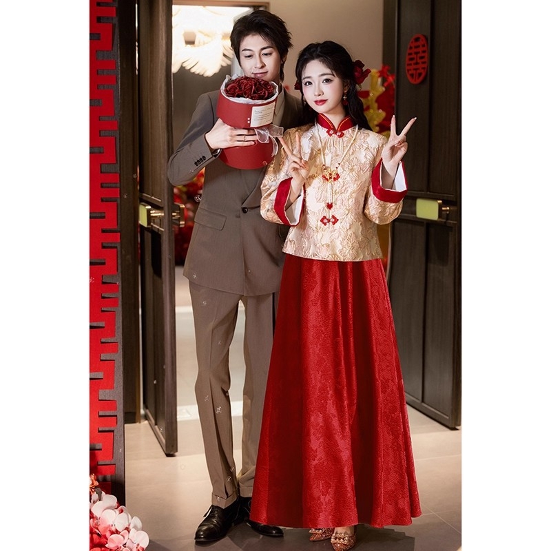 Rasedate öhtukleit hiina stiilis toastide ja vastuvõttude jaoks, pikkade varrukatega, püstise krae, A-liiniline õhtukleit, sügis 2025