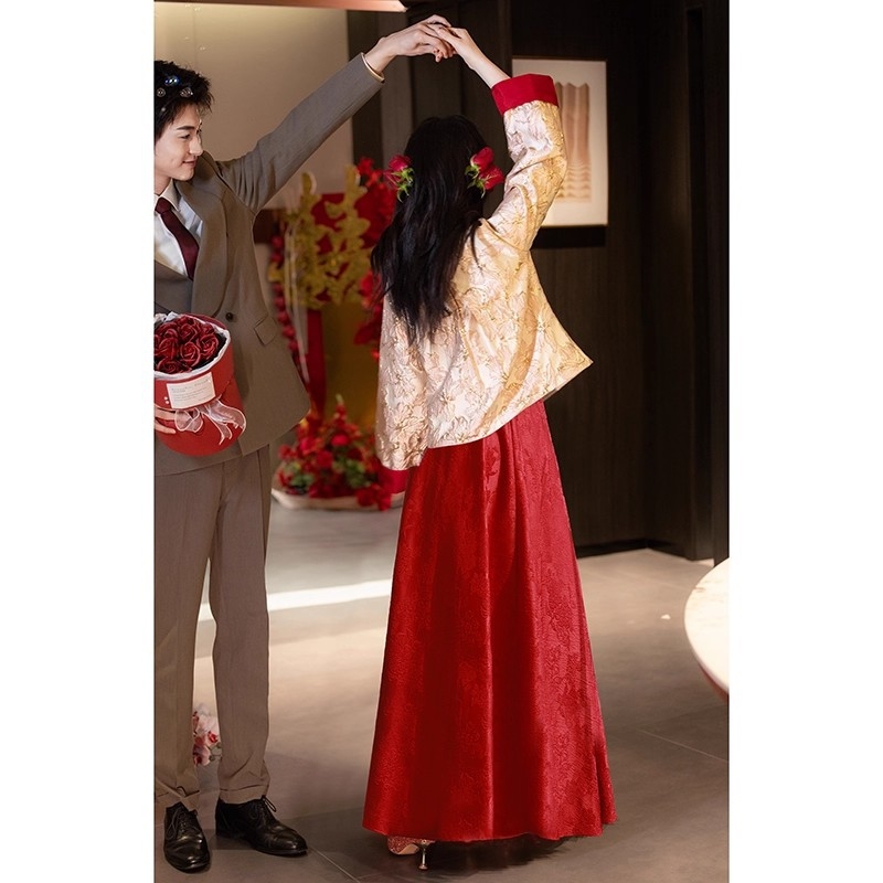 Rasedate öhtukleit hiina stiilis toastide ja vastuvõttude jaoks, pikkade varrukatega, püstise krae, A-liiniline õhtukleit, sügis 2025