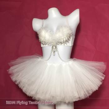 Valgustatud suledega rinnahoidja ja LED seelik komplekt rave-esinemiste jaoks; peamine kangas: 90% puuvill; unisex lavakostüüm, talv 2022