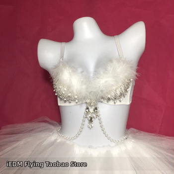 Valgustatud suledega rinnahoidja ja LED seelik komplekt rave-esinemiste jaoks; peamine kangas: 90% puuvill; unisex lavakostüüm, talv 2022