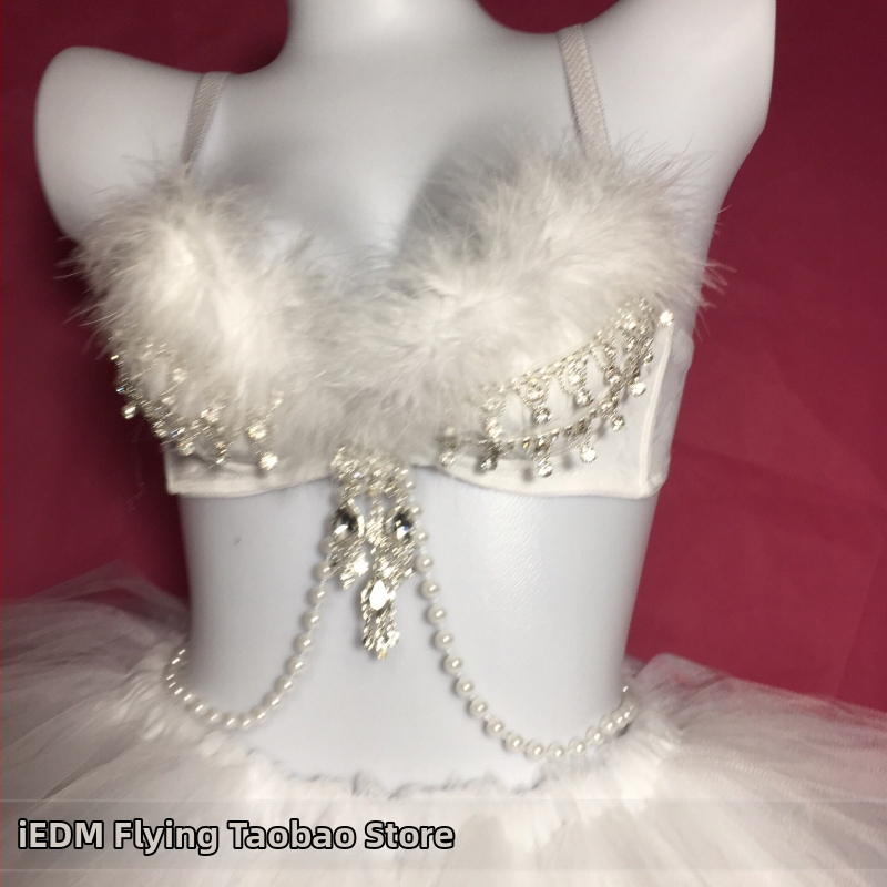 Žiariaci set prsníka s perím a LED sukňou pre rave vystúpenia; hlavná látka bavlna 90%; unisex scénické oblečenie, zima 2022