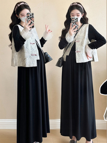 Rasedate kostüüm midi seelikuga: pikad varrukad, ühtne värv; materjalide koostis: akrüül 70–80% + Spandex <30% polüesteri segus