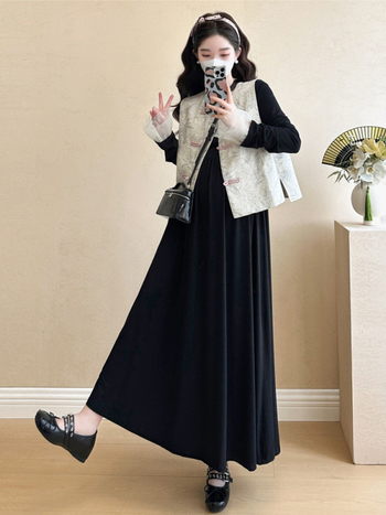 Rasedate kostüüm midi seelikuga: pikad varrukad, ühtne värv; materjalide koostis: akrüül 70–80% + Spandex <30% polüesteri segus