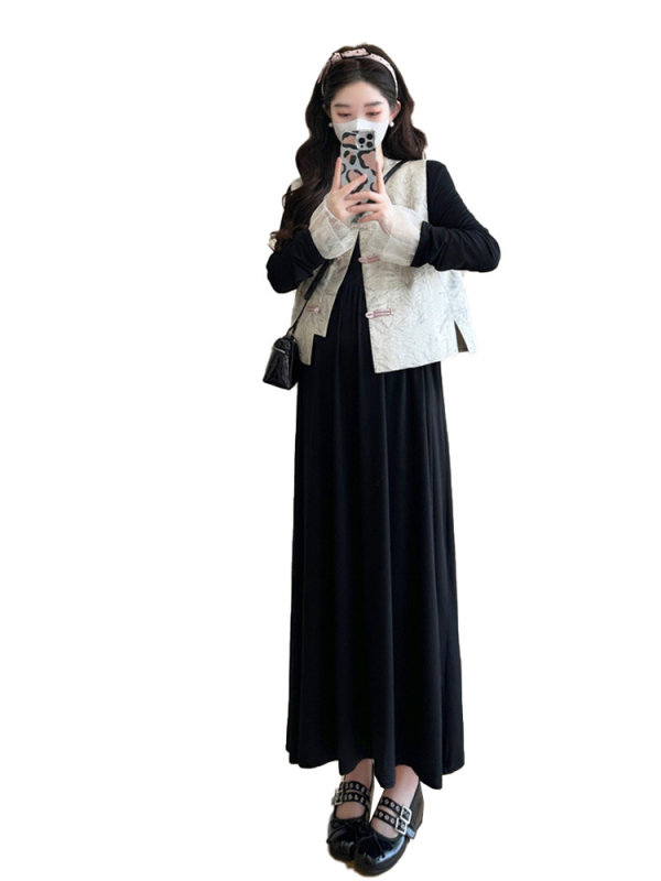 Rasedate kostüüm midi seelikuga: pikad varrukad, ühtne värv; materjalide koostis: akrüül 70–80% + Spandex <30% polüesteri segus