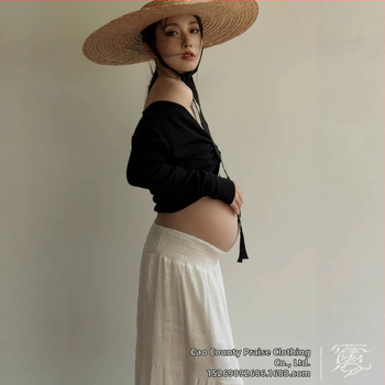 Rasedate fotosessiooni riietekomplekt pikkade käistega, polüester 70–80%, keskmise pikkusega seelik, seelik-kostüüm, kirjanduslik retro stiil, 2025. aasta sügis väljaanne.