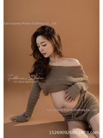 Rasedate fotosessiooni riidekomplekt — Top Set, pikad varrukad, polüester, ühesugune muster, talv 2022