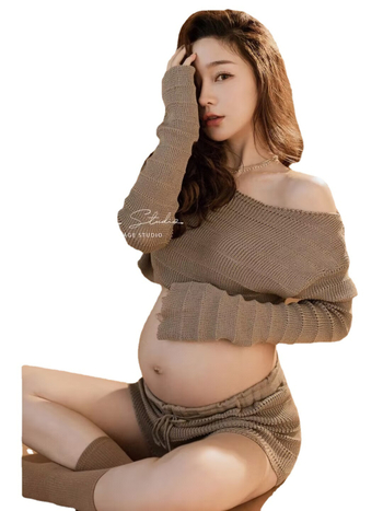 Rasedate fotosessiooni riidekomplekt — Top Set, pikad varrukad, polüester, ühesugune muster, talv 2022