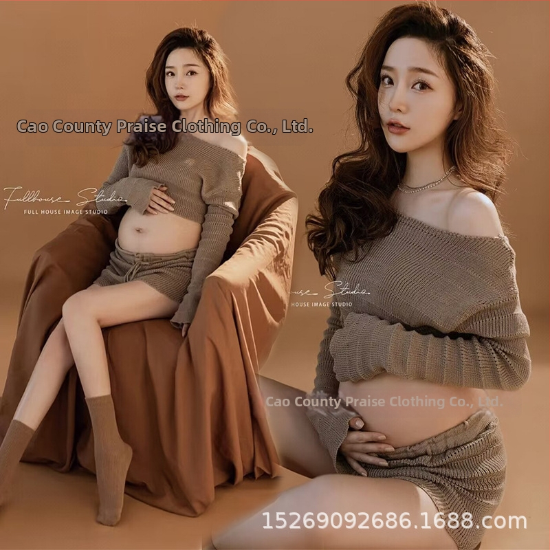 Rasedate fotosessiooni riidekomplekt — Top Set, pikad varrukad, polüester, ühesugune muster, talv 2022