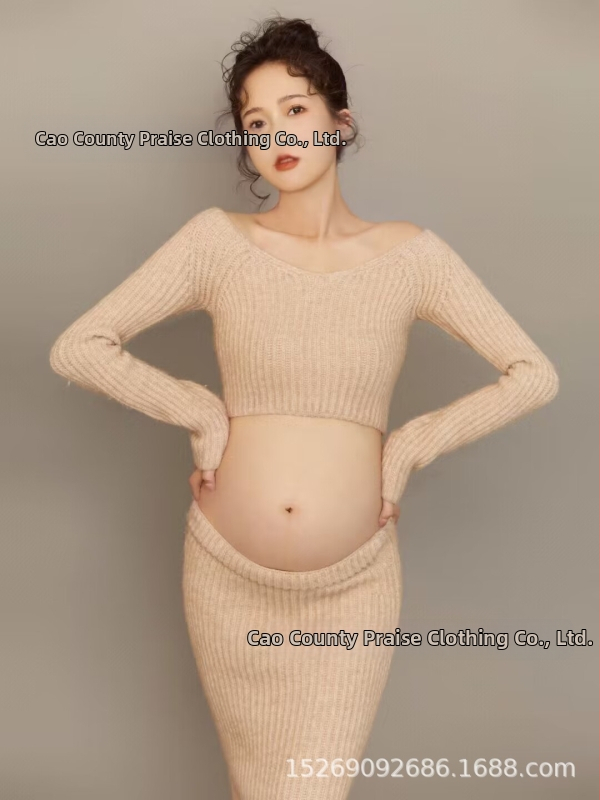 Tehotenský outfit na fotenie, jednofarebný vzor, polyesterové vlákno, 90% polyester, Zima 2022