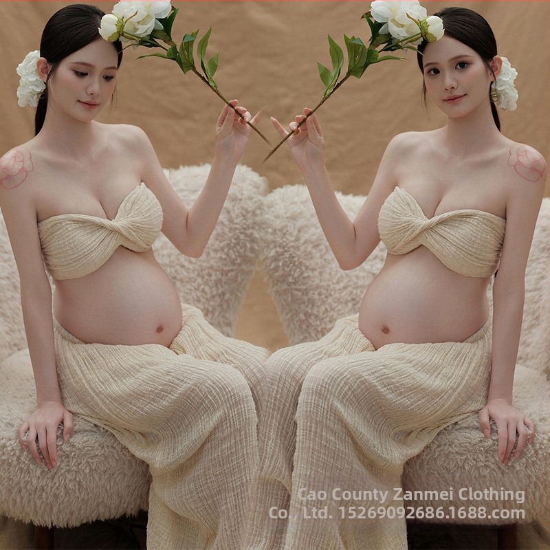 Rasedate fotosessiooni komplektid, varrukateta, midi seelik, polüesterkangas, kunstiline vintage stiil, siseruumides kodu fotosessioon