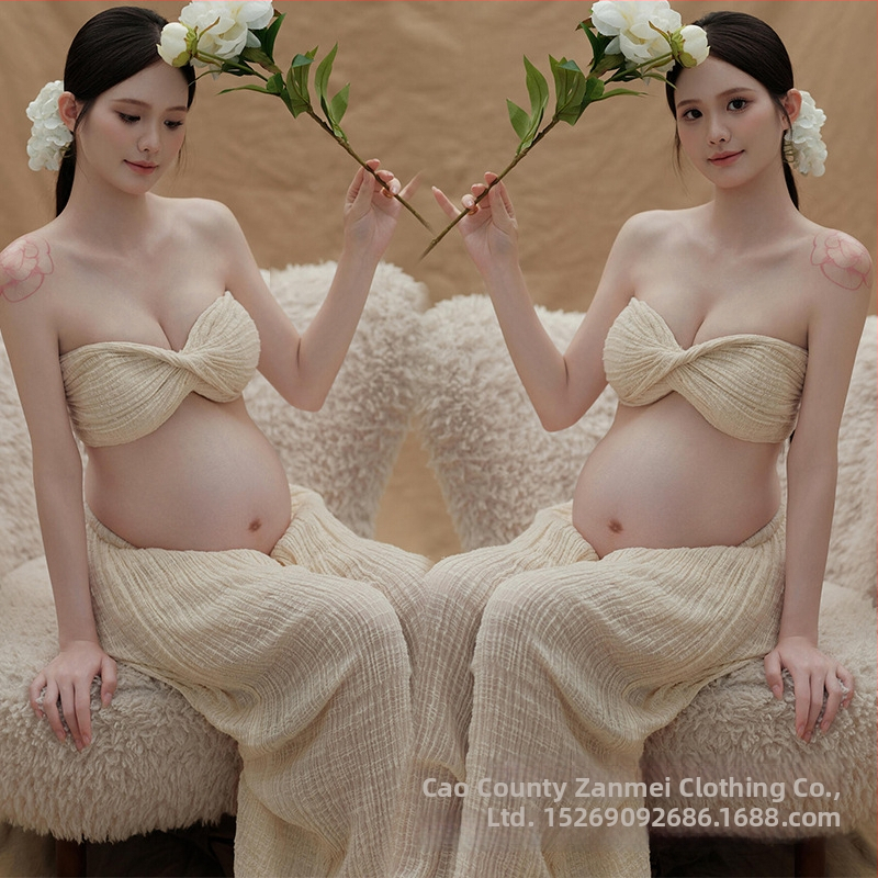 Rasedate fotosessiooni komplektid, varrukateta, midi seelik, polüesterkangas, kunstiline vintage stiil, siseruumides kodu fotosessioon