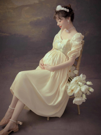 Sünnituse fotosessiooni kostüüm - retro õlimaal stiil, lühikeste varrukatega top ja pikkade pükstega komplekt, 90% polüester