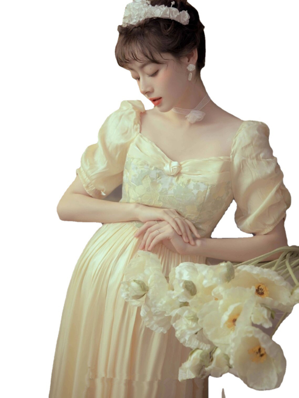 Sünnituse fotosessiooni kostüüm - retro õlimaal stiil, lühikeste varrukatega top ja pikkade pükstega komplekt, 90% polüester