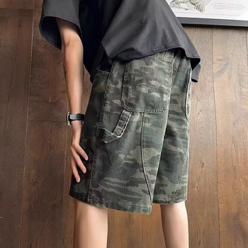 Dekonstruktiivsed kamuflaaž džinsšortsid - vaba lõige, mikroelastsest puuvillast denimi, suvi 2025