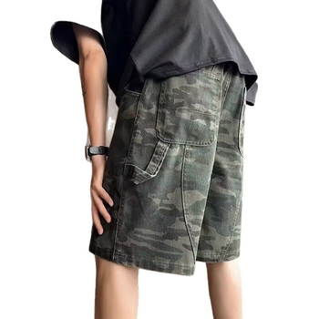 Dekonstruktiivsed kamuflaaž džinsšortsid - vaba lõige, mikroelastsest puuvillast denimi, suvi 2025