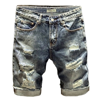 Meeste džinnist lühikesed püksid, vaba lõige, K-stiil, sirge lõige, keskmine vöökoht, lumehõõru pesu, puuvilla-denimi segu