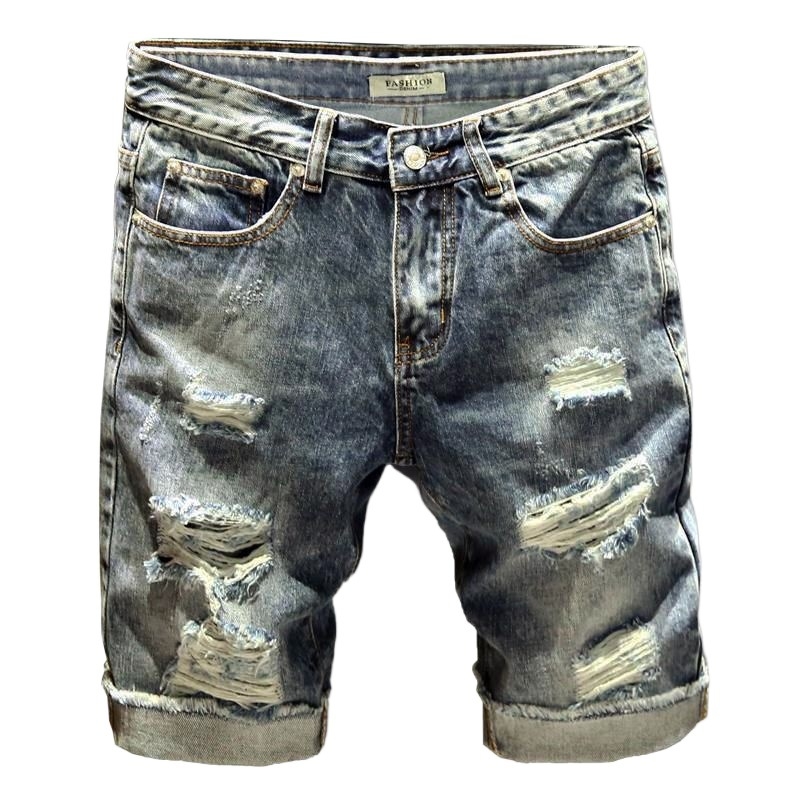 Meeste džinnist lühikesed püksid, vaba lõige, K-stiil, sirge lõige, keskmine vöökoht, lumehõõru pesu, puuvilla-denimi segu