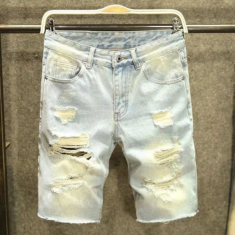 Meeste džinnist lühikesed püksid, vaba lõige, K-stiil, sirge lõige, keskmine vöökoht, lumehõõru pesu, puuvilla-denimi segu