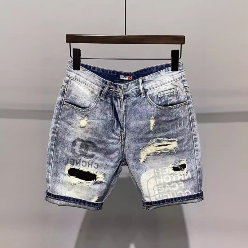Meeste casual suve džinšortsid, slim fit, distressed, kapri pikkus, 65% puuvill, Korea stiil