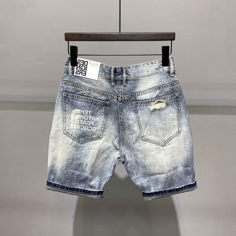 Meeste casual suve džinšortsid, slim fit, distressed, kapri pikkus, 65% puuvill, Korea stiil