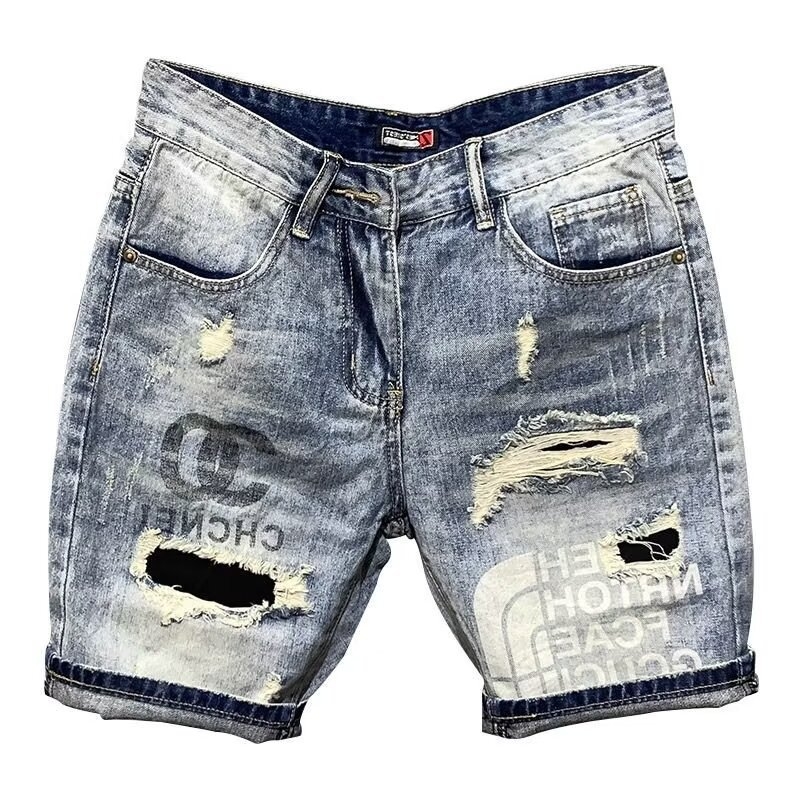 Meeste casual suve džinšortsid, slim fit, distressed, kapri pikkus, 65% puuvill, Korea stiil
