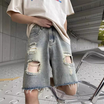 Denim lühikesed püksid, Korea stiilis sirge lõikega, puuvillast džins, suvi 2023, peamise kanga sisaldus 25-55%