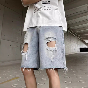 Denim lühikesed püksid, Korea stiilis sirge lõikega, puuvillast džins, suvi 2023, peamise kanga sisaldus 25-55%