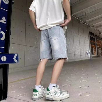 Denim lühikesed püksid, Korea stiilis sirge lõikega, puuvillast džins, suvi 2023, peamise kanga sisaldus 25-55%