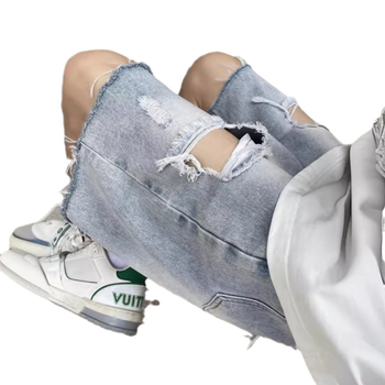 Denim lühikesed püksid, Korea stiilis sirge lõikega, puuvillast džins, suvi 2023, peamise kanga sisaldus 25-55%