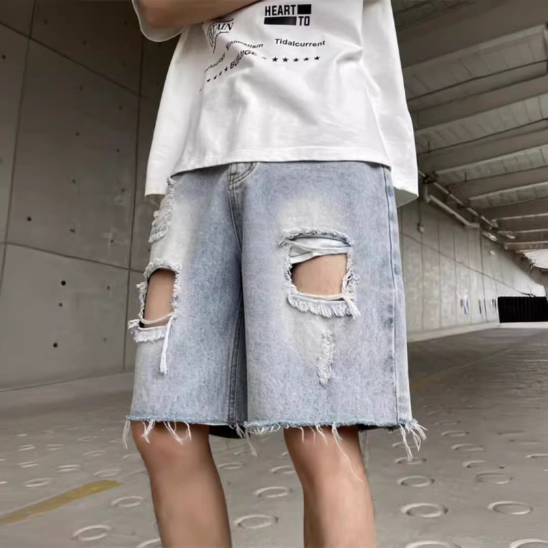 Denim lühikesed püksid, Korea stiilis sirge lõikega, puuvillast džins, suvi 2023, peamise kanga sisaldus 25-55%