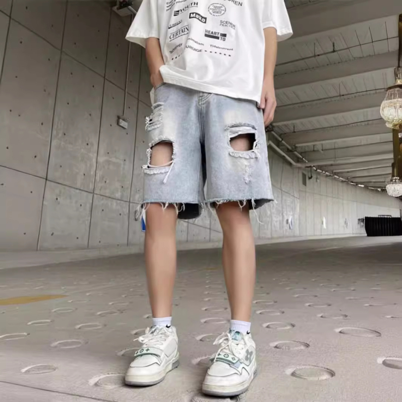 Denim lühikesed püksid, Korea stiilis sirge lõikega, puuvillast džins, suvi 2023, peamise kanga sisaldus 25-55%