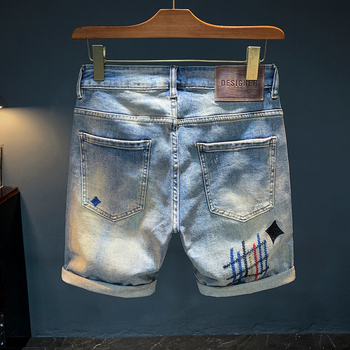 Meestele mõeldud tikandid denimi lühikesed püksid – retro sirge lõige, puuvillaseguline, mikroelastsus