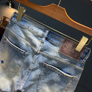 Meestele mõeldud tikandid denimi lühikesed püksid – retro sirge lõige, puuvillaseguline, mikroelastsus