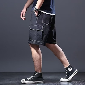 Meeste tööriided lühikesed püksid mitme taskuga, vaba lõige, keskmise pikkusega, 100% Cowboy kangas, Korea stiil, suvi 2025