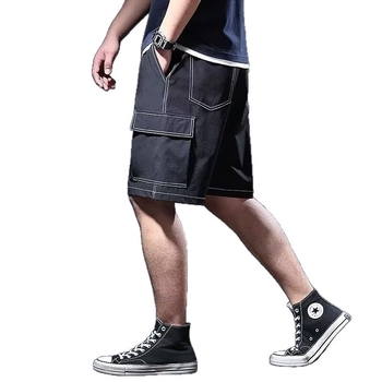 Meeste tööriided lühikesed püksid mitme taskuga, vaba lõige, keskmise pikkusega, 100% Cowboy kangas, Korea stiil, suvi 2025