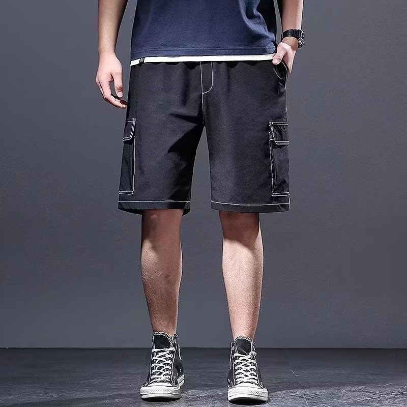 Meeste tööriided lühikesed püksid mitme taskuga, vaba lõige, keskmise pikkusega, 100% Cowboy kangas, Korea stiil, suvi 2025